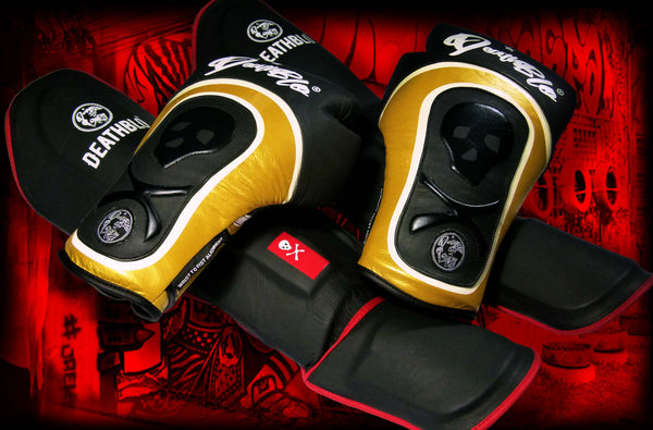 Black/Gold Hammer and Black Death combo/ Gloves and Shin Guards