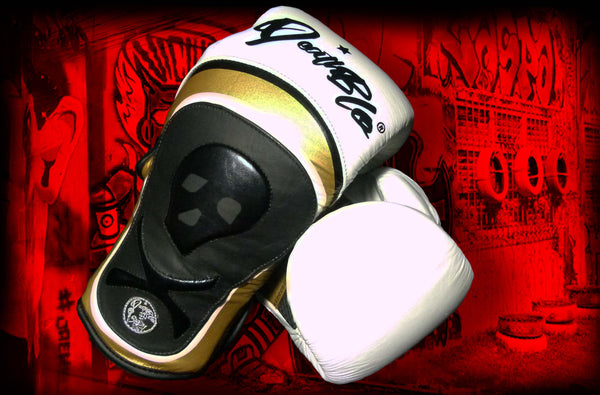 Black/White/Gold HAMMER Muay Thai glove.