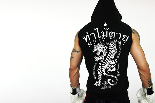 Muay Thai sleeveless hoodie by Deathblo | Fighting tiger back