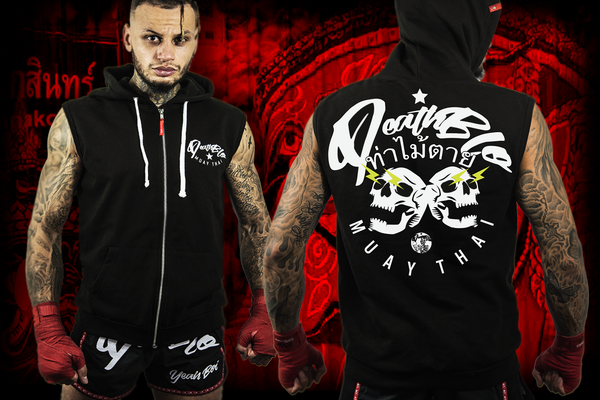 Mens sleeveless Muay Thai combat hoody | Twin Skulz | Deathblo
