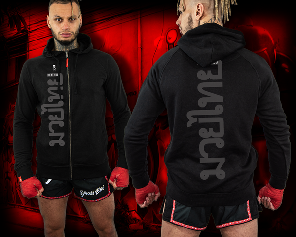 Zip up 'supertext' fitted hoody | DeathBlo